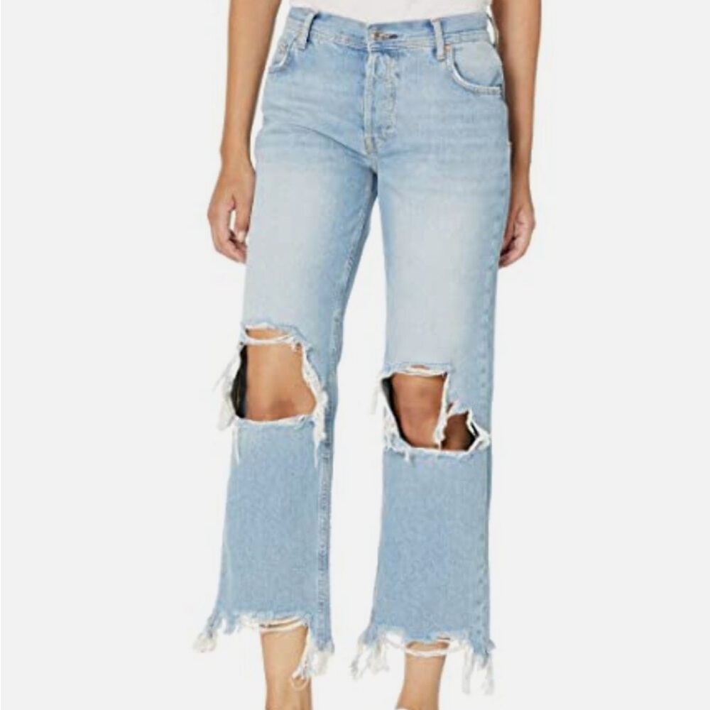 We the free jeans Maggie mid rise straight distressed denim 30